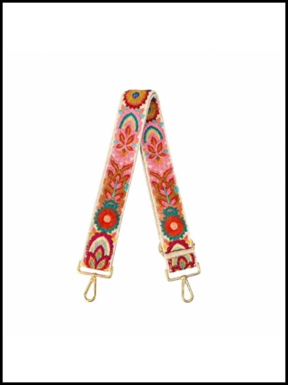 Boho Floral Embroidered Adjustable Wide Crossbody Bag Strap Gold Hardware